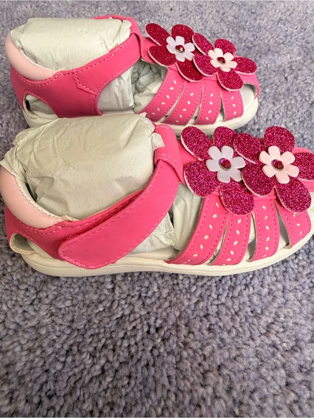 Girls Pink Floral Glitter Sandals - Kids